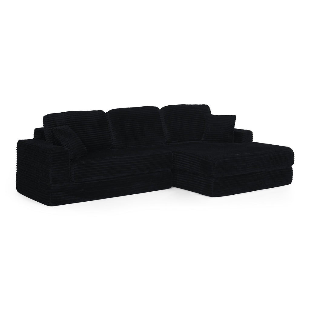 Modern Minimalist Style L Shape Modular Sectional Sofa with Corduroy Finish in Black