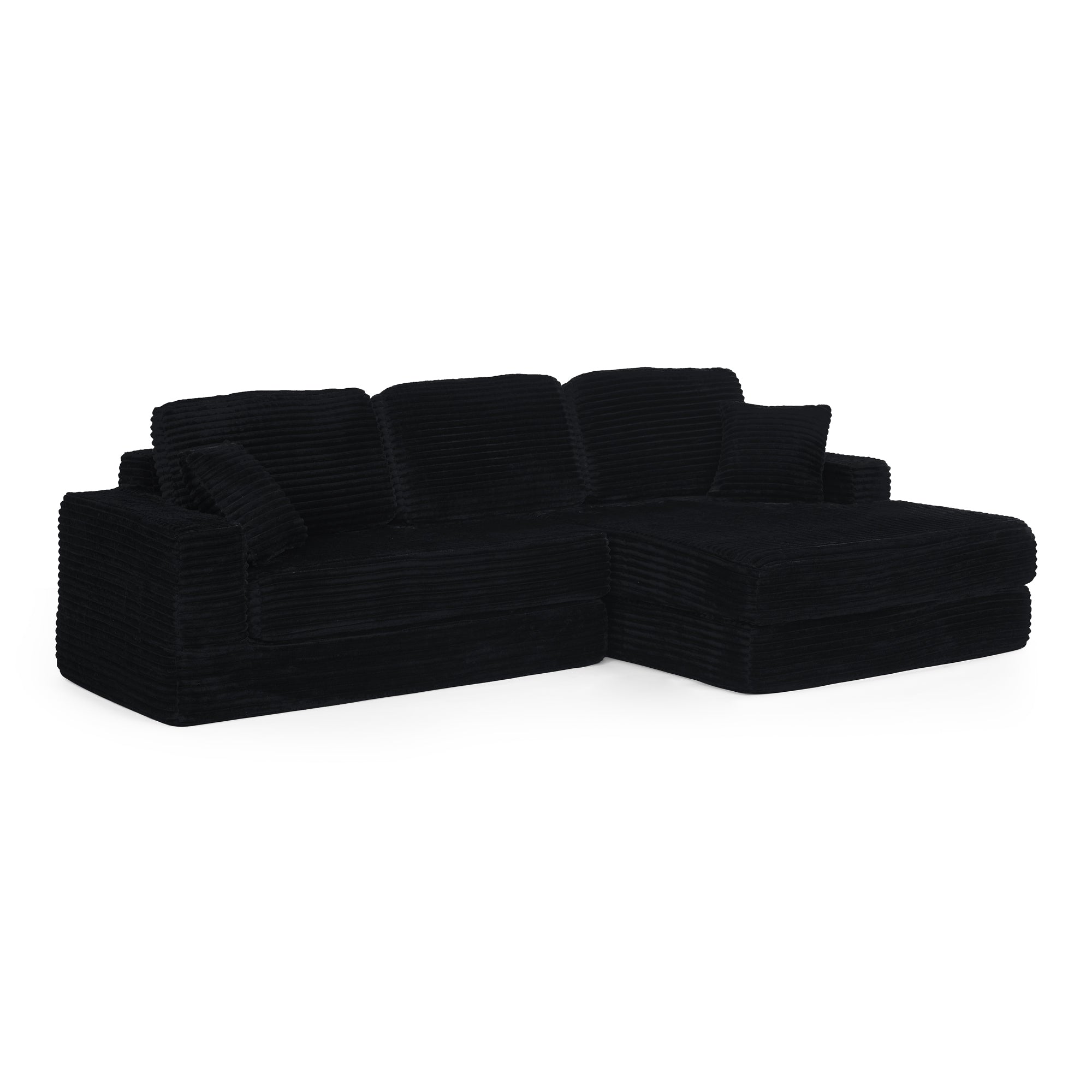 Modern Minimalist Style L Shape Modular Sectional Sofa with Corduroy Finish in Black
