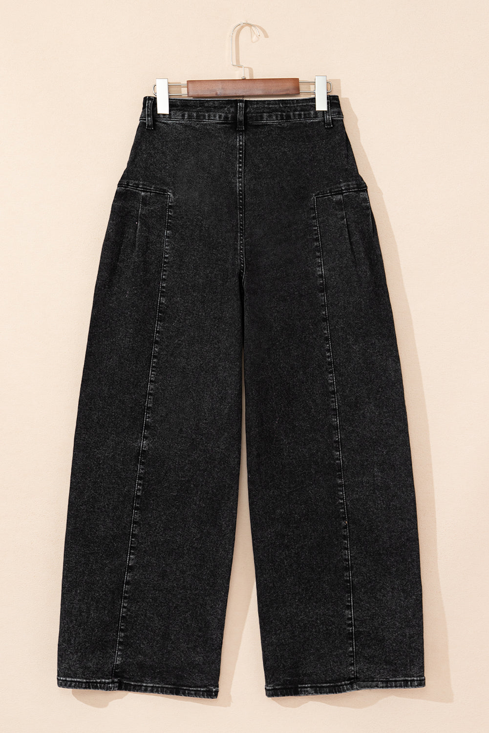 Mineral Wash Pleated Wide Leg Denim Pants