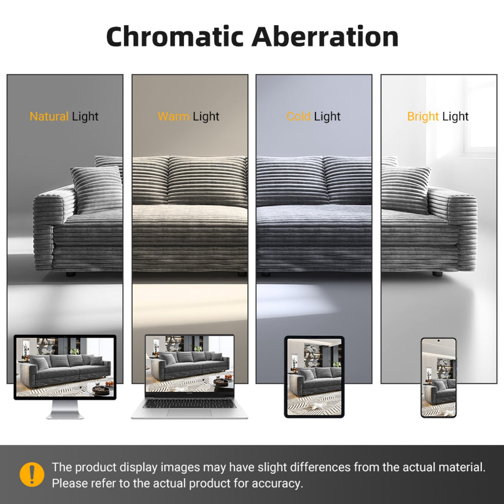 82.7 ' Plush Corduroy 3-Seat Sofa, Modern Comfy Upholstered Sofa Cloud Couch, Deep Seat Couches with Soft Pillows and 1 Ottomans, Convertible Sofa Lounge Chair, for Living Room,Apartment,Office,Grey