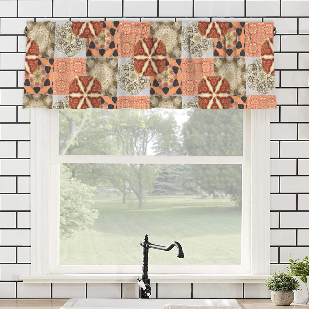 Heritage Revival Quilt Design Short Window Valance Curtain - 60" x 18"