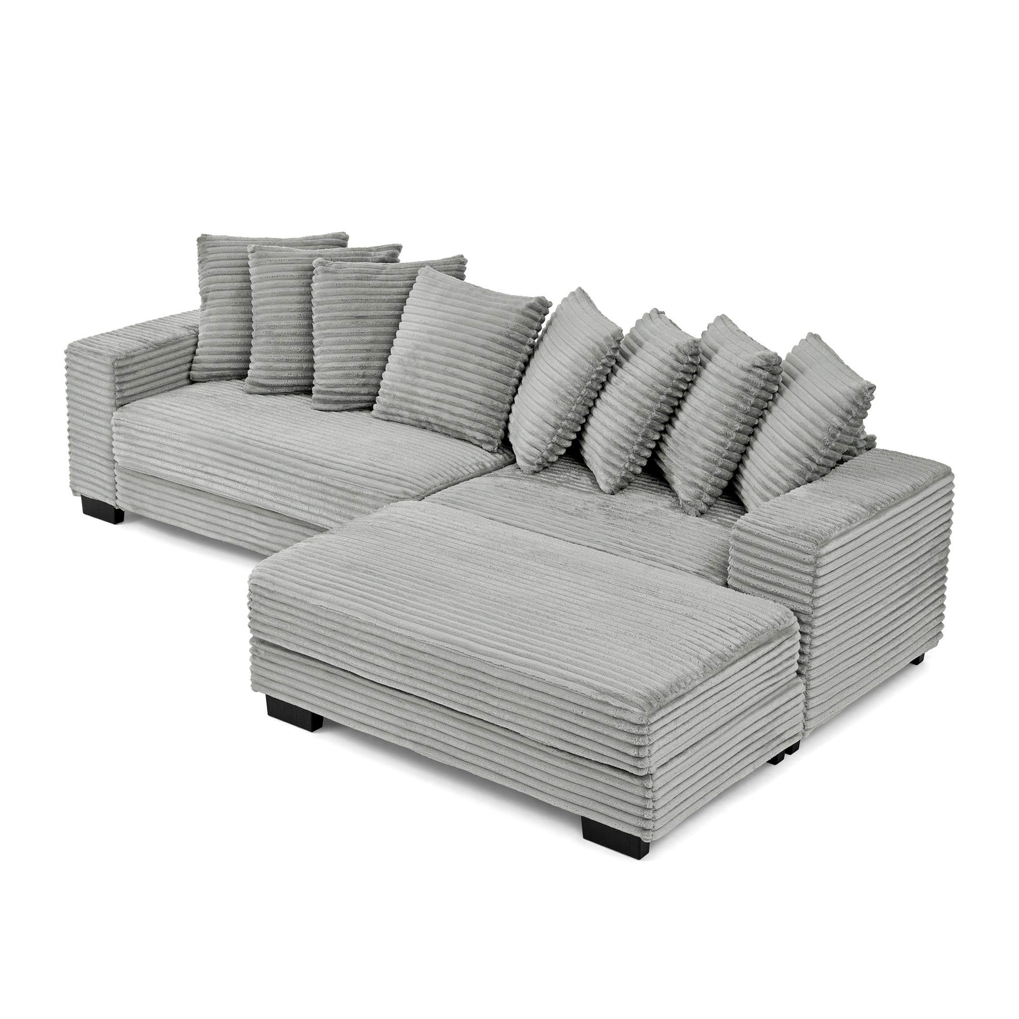 Corduroy Tufted Upholstered Sleeper Sectional Sofa, L-Shaped Modular Convertible Sofa , Can freely change the position of the footrests-Gray(Assembly is required)