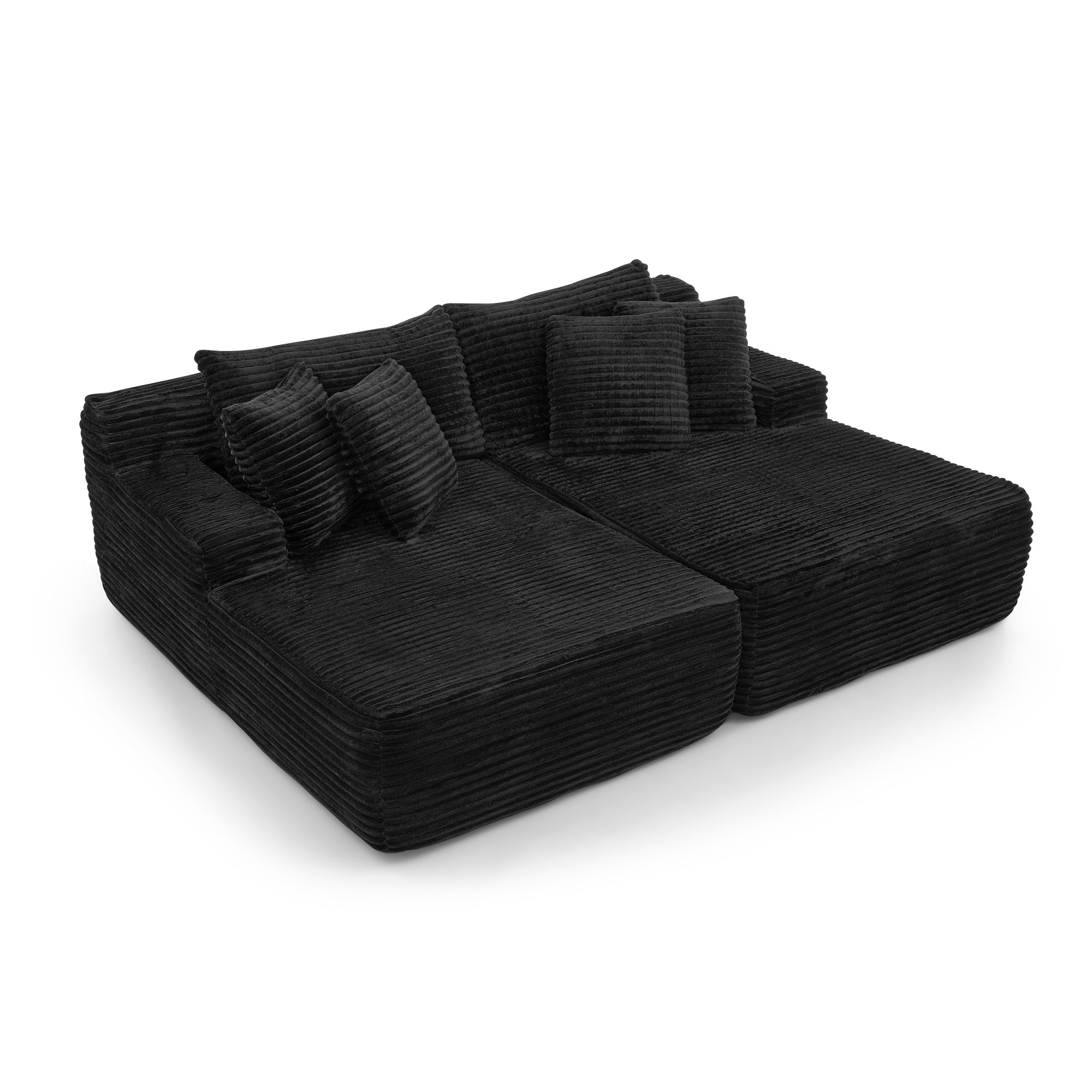 Two-seater lazy sofa lounge chair,Compressed sofa no assembly required, made of velvet fabric, fluffy modern  lounge chair, used for indoor living rooms and bedrooms-Black