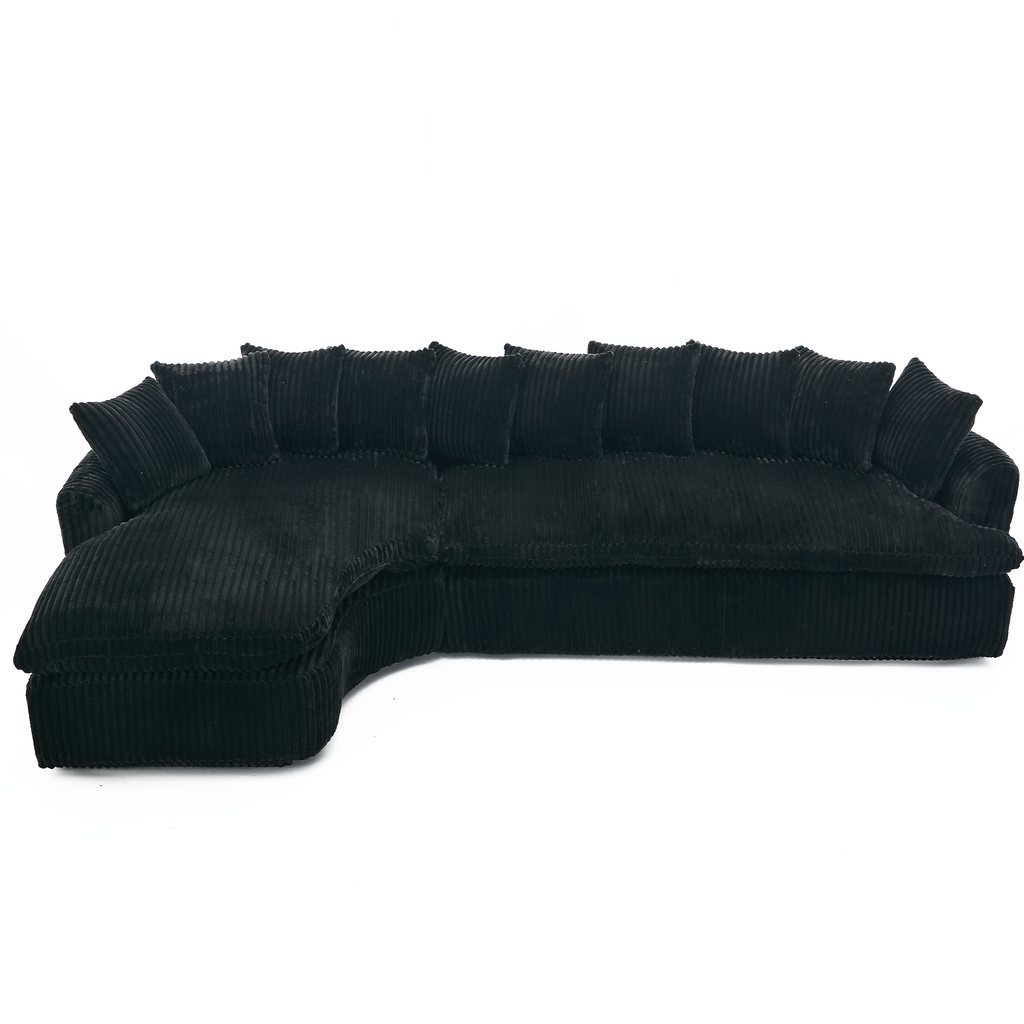 [NEW ARRIVED] [VIDEO PROVIDED]   127''  Large Sectional Sofa ,Elegant Curved Design ,High-Resilience Foam ,Ten Back Cushions,L-Shape Left Sofa,No Assembly  Required , (Black
-Soft Corduroy Fabric)