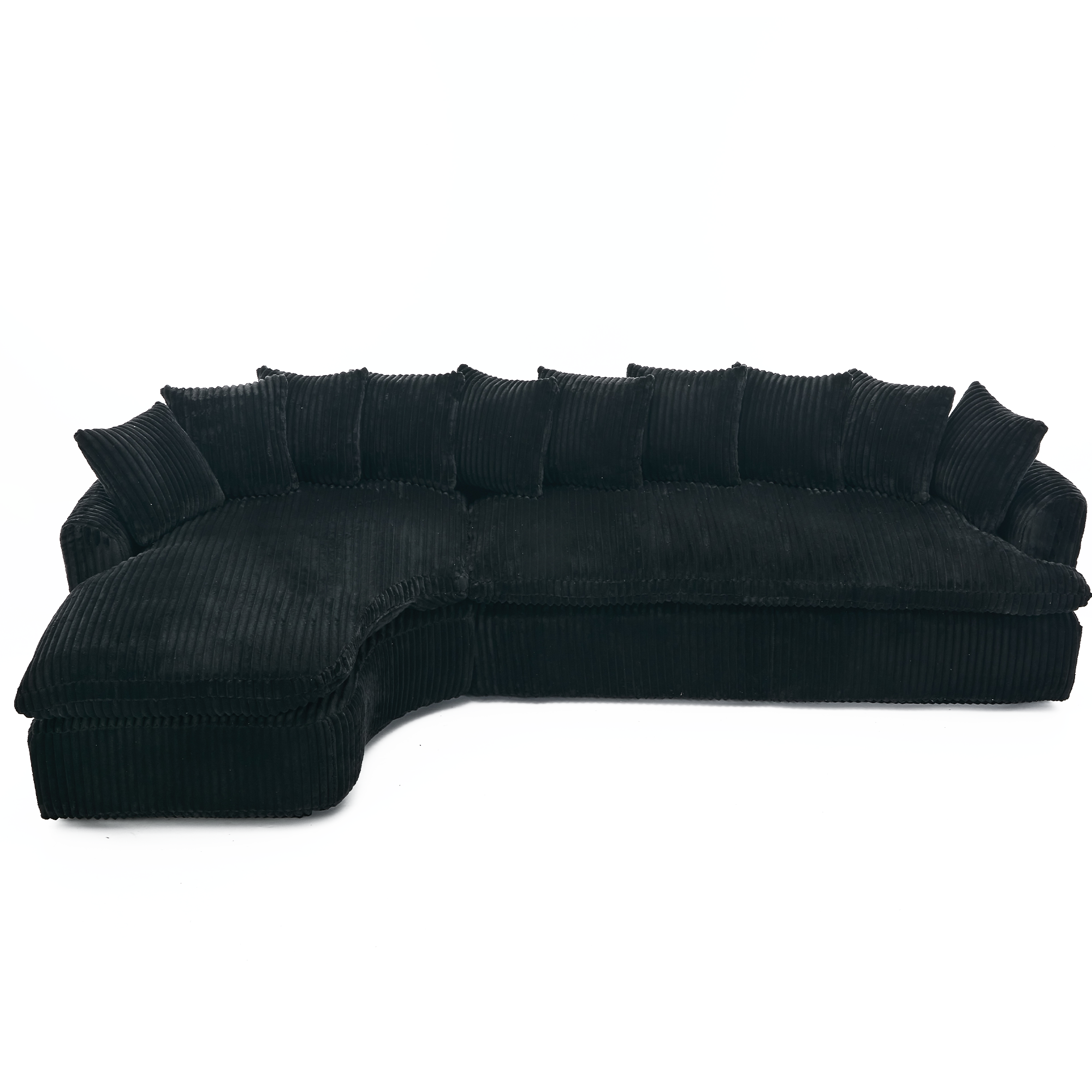 [NEW ARRIVED] [VIDEO PROVIDED]   127''  Large Sectional Sofa ,Elegant Curved Design ,High-Resilience Foam ,Ten Back Cushions,L-Shape Left Sofa,No Assembly  Required , (Black
-Soft Corduroy Fabric)