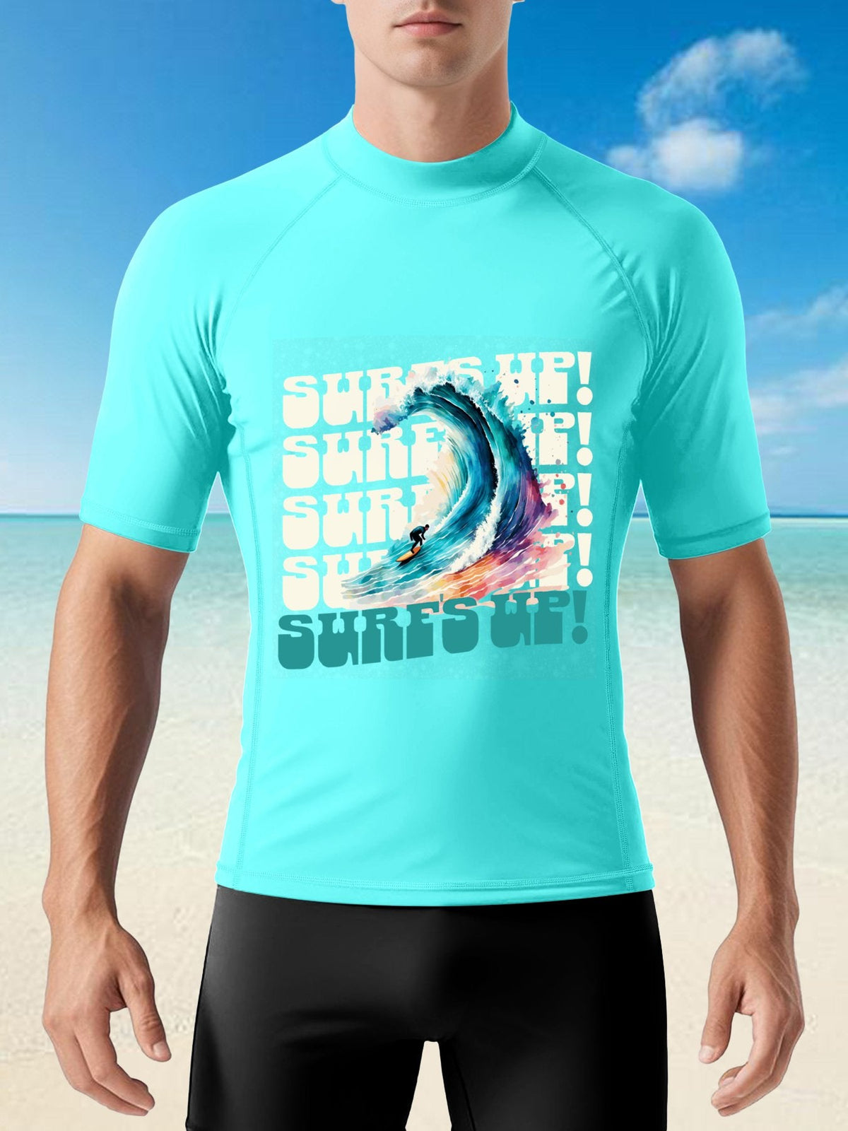 Surf's Up Men's Short-Sleeve Swim Top (Front Printing)