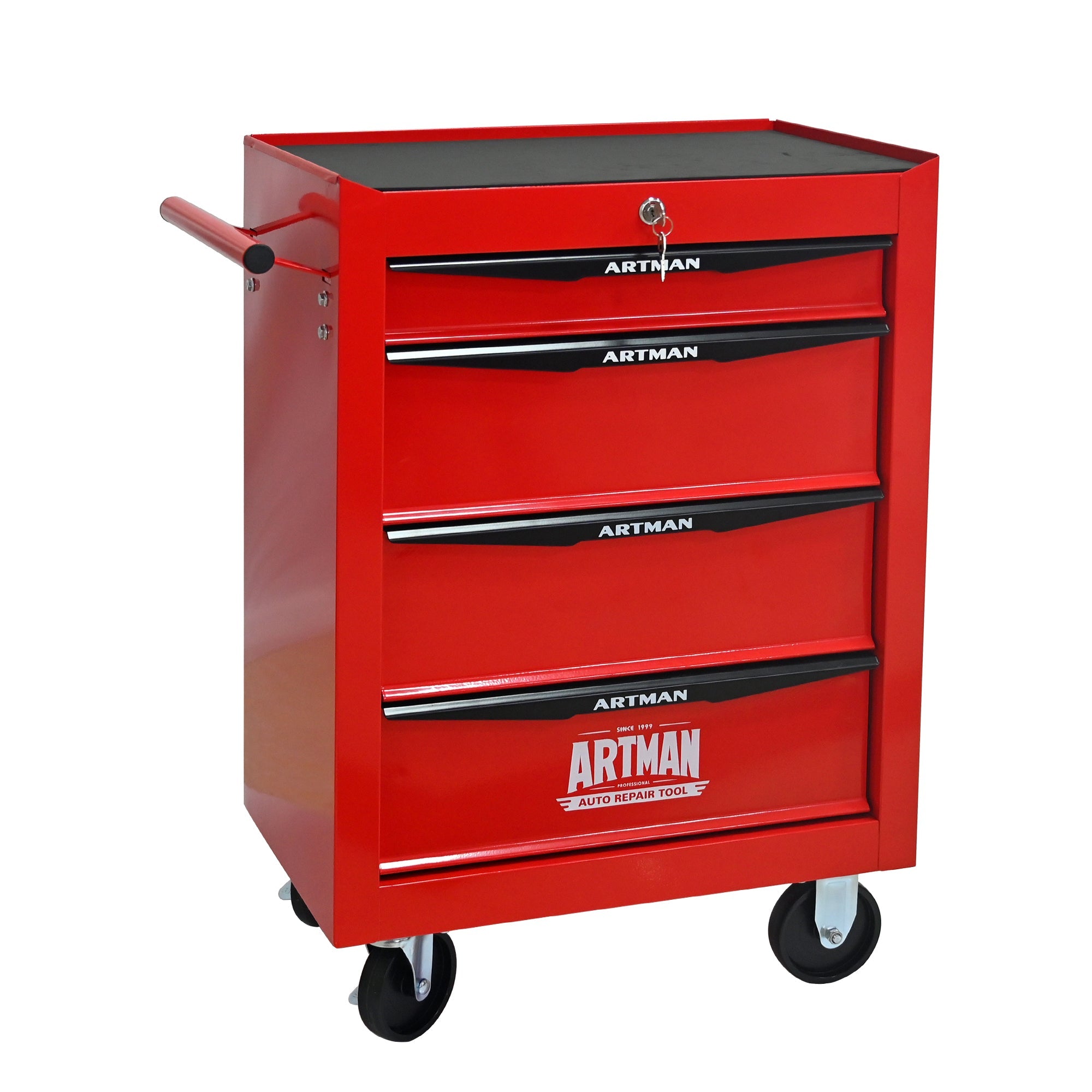Rolling Metal Tool Chest with 4 Drawers, 20' Steel Storage Cabinet with Ball Bearing Slides, Black and Red Finish