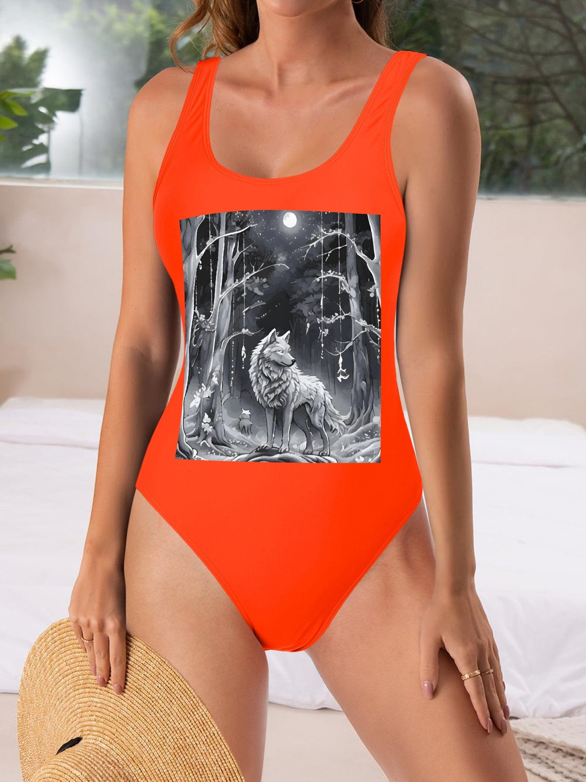 Ethereal Wolf in the Moonlight One-piece Swimsuit Bikini (Front Printing)