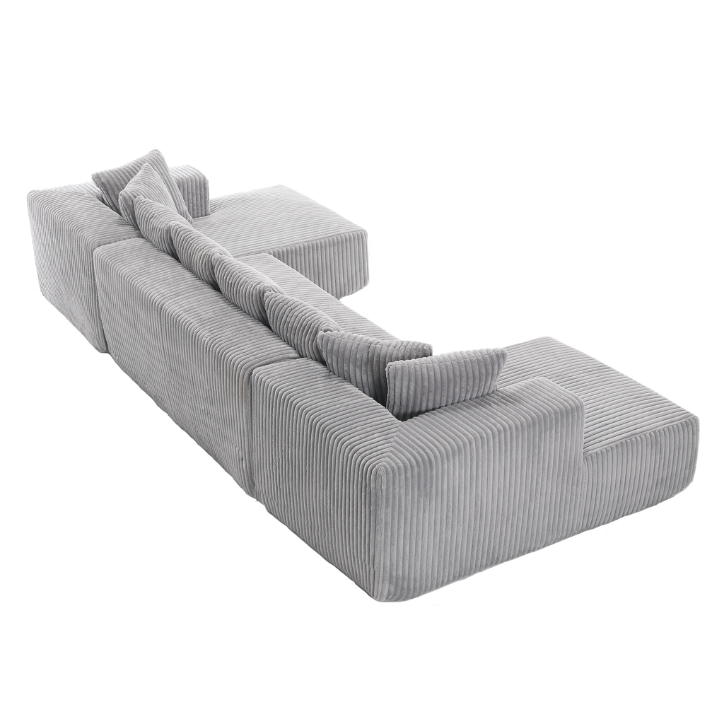 [NEW ARRIVED] [VIDEO PROVIDED]133.45'' Modular Sectional Couch, U-shaped sofa , Chaise Lounge, Striped fabric,Upholstered 4 Seater Couch for Living Room, Free Combination Sofa (Corduroy), Gray