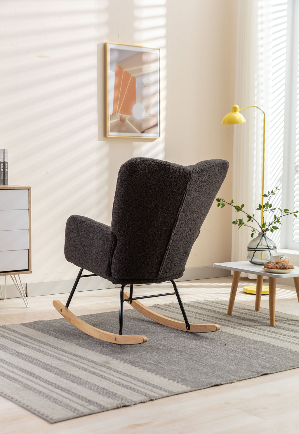 050-Teddy Fabric Rocking Gilder Nursery Chair For Living Room Indoor,Dark Gray