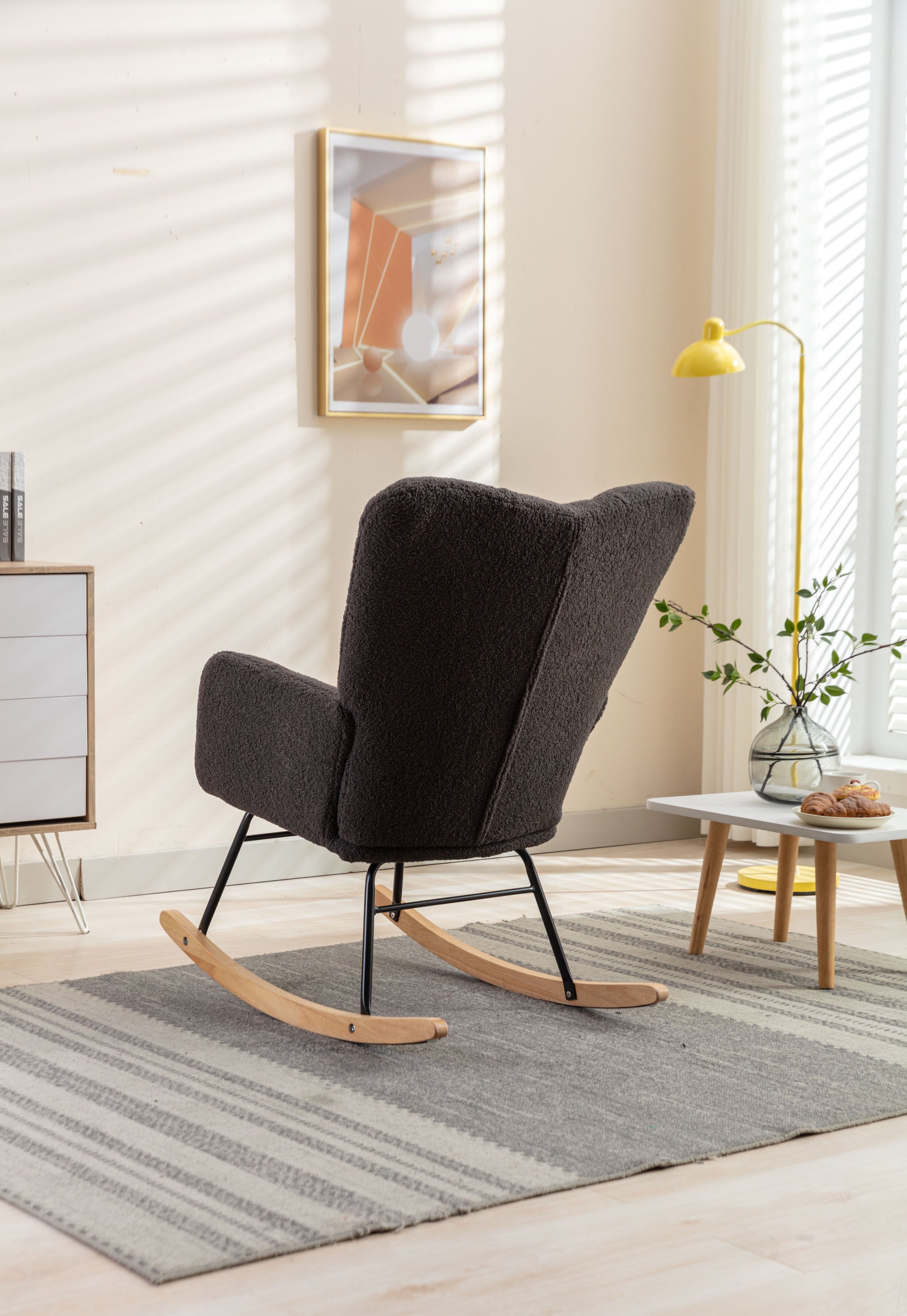 050-Teddy Fabric Rocking Gilder Nursery Chair For Living Room Indoor,Dark Gray