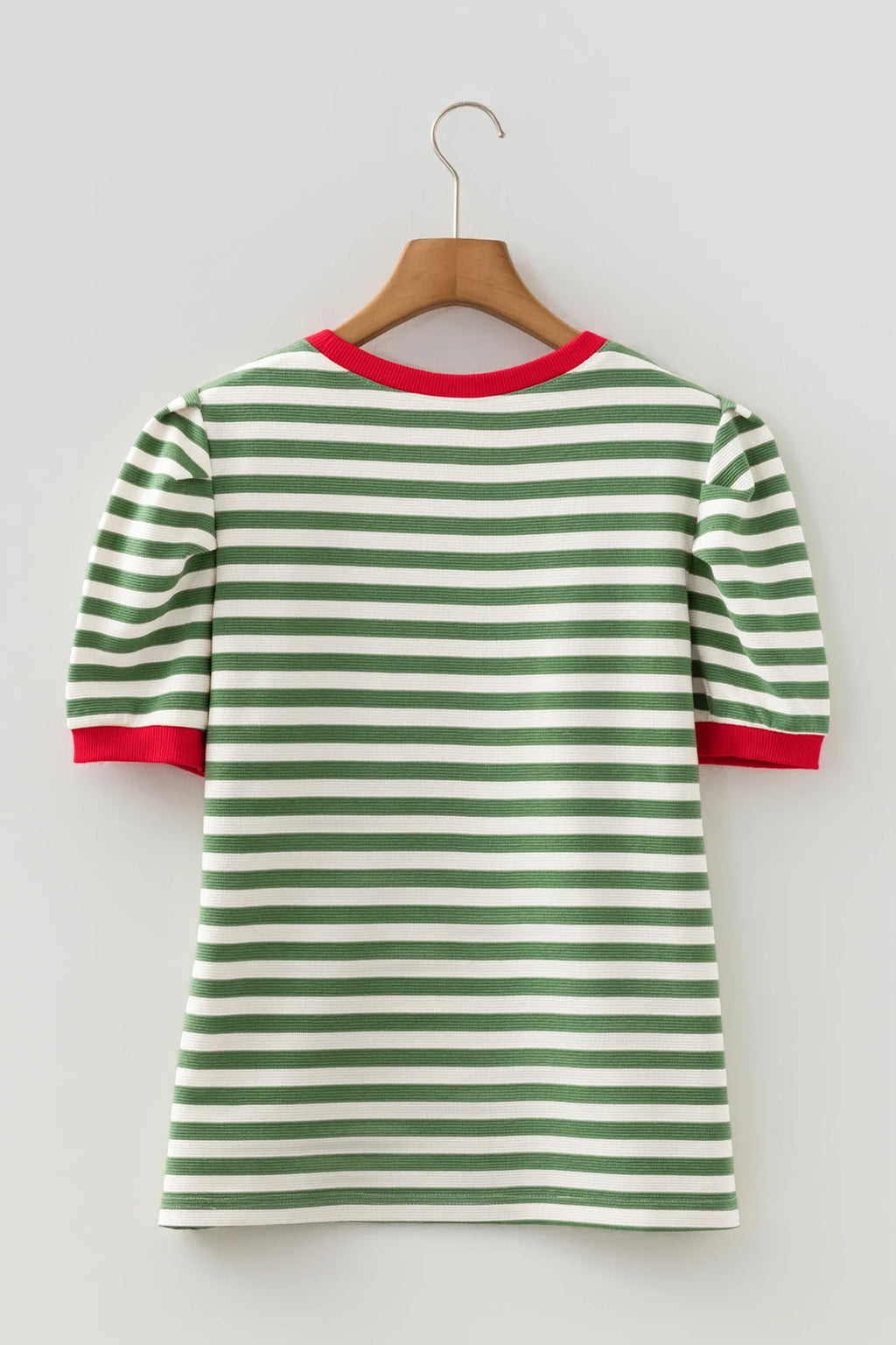 Stripe Contrast Trim Short Puff Sleeve Tee
