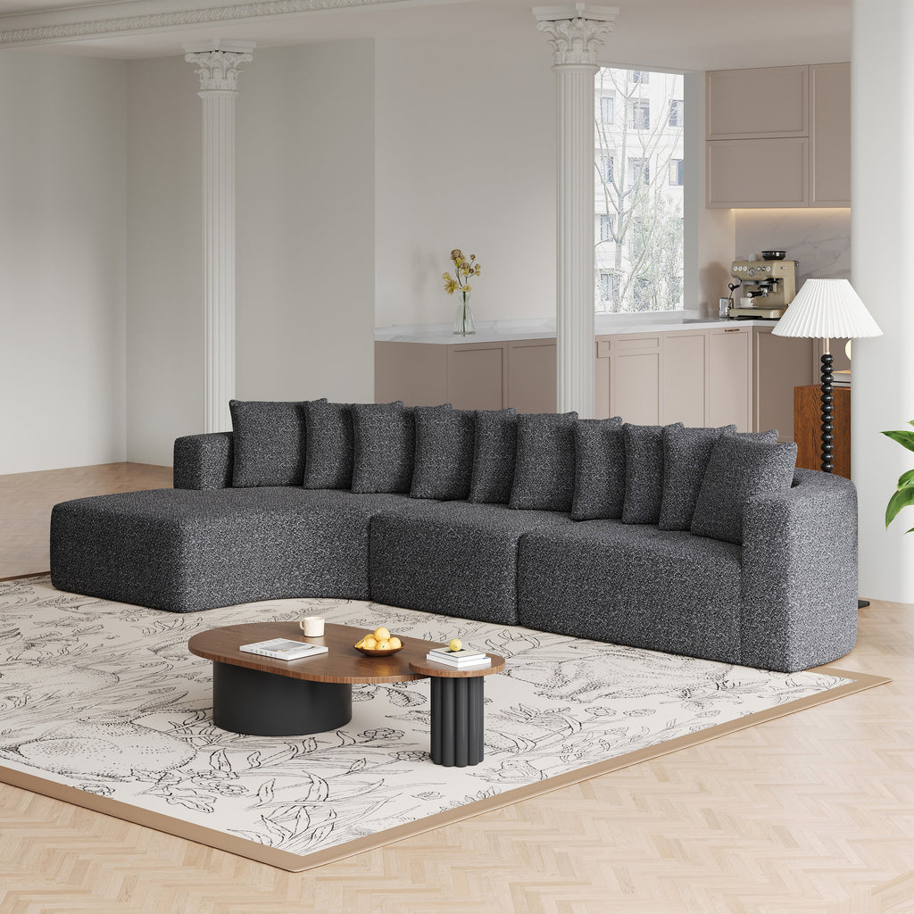 131.1-inch Chenille Sectional Sofa Set, Modern Cloud-Shaped Curved Sofa, Includes 10 Pillows, Living Room Fabric Corner Sofa, L-Shaped Modular Sofa (Left Chaise)