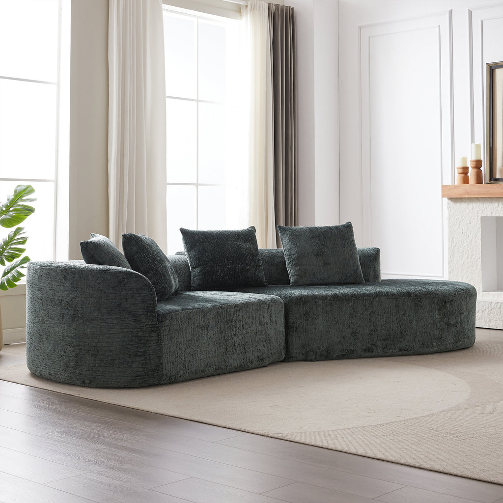 Modern Upholstered Oversized Sectional Sofa, 114-Inch Chenille 4-Seater Extra Deep & Wide Seat Curved Cloud Couch with 4 Throw Pillows, Free Combination Sofa Couch for Living Room,Bedroom