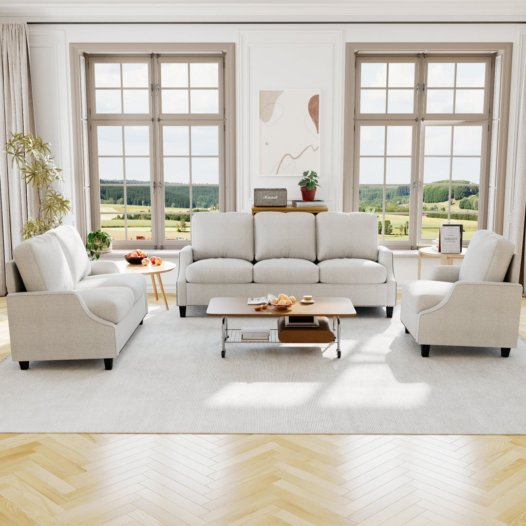 3 Piece Living Room Sofa Sets, Sectional Couch and Loveseat and Armchair Set, Modern 3 Seater Sofa + 2 Seater Couch+ Accent Chair Furniture Set for Apartment