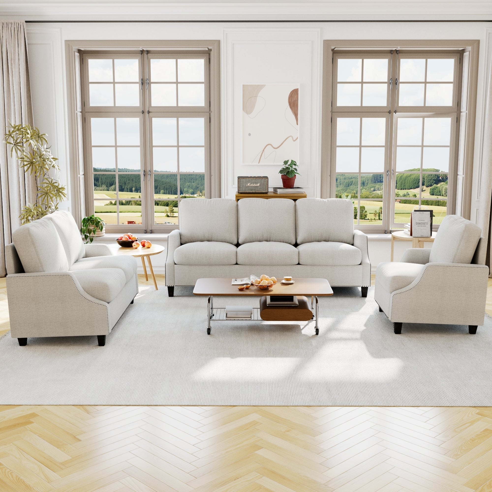 3 Piece Living Room Sofa Sets, Sectional Couch and Loveseat and Armchair Set, Modern 3 Seater Sofa + 2 Seater Couch+ Accent Chair Furniture Set for Apartment
