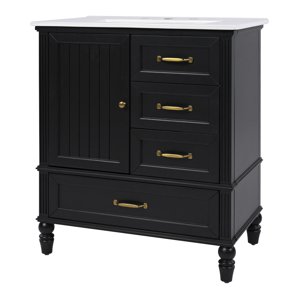 30" Bathroom Vanity With Sink, 3 Drawers, Adjustable Feet