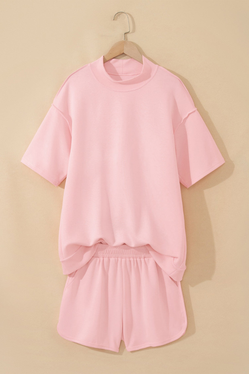 Mock Neck Exposed Seam Tunic Top & Shorts Set