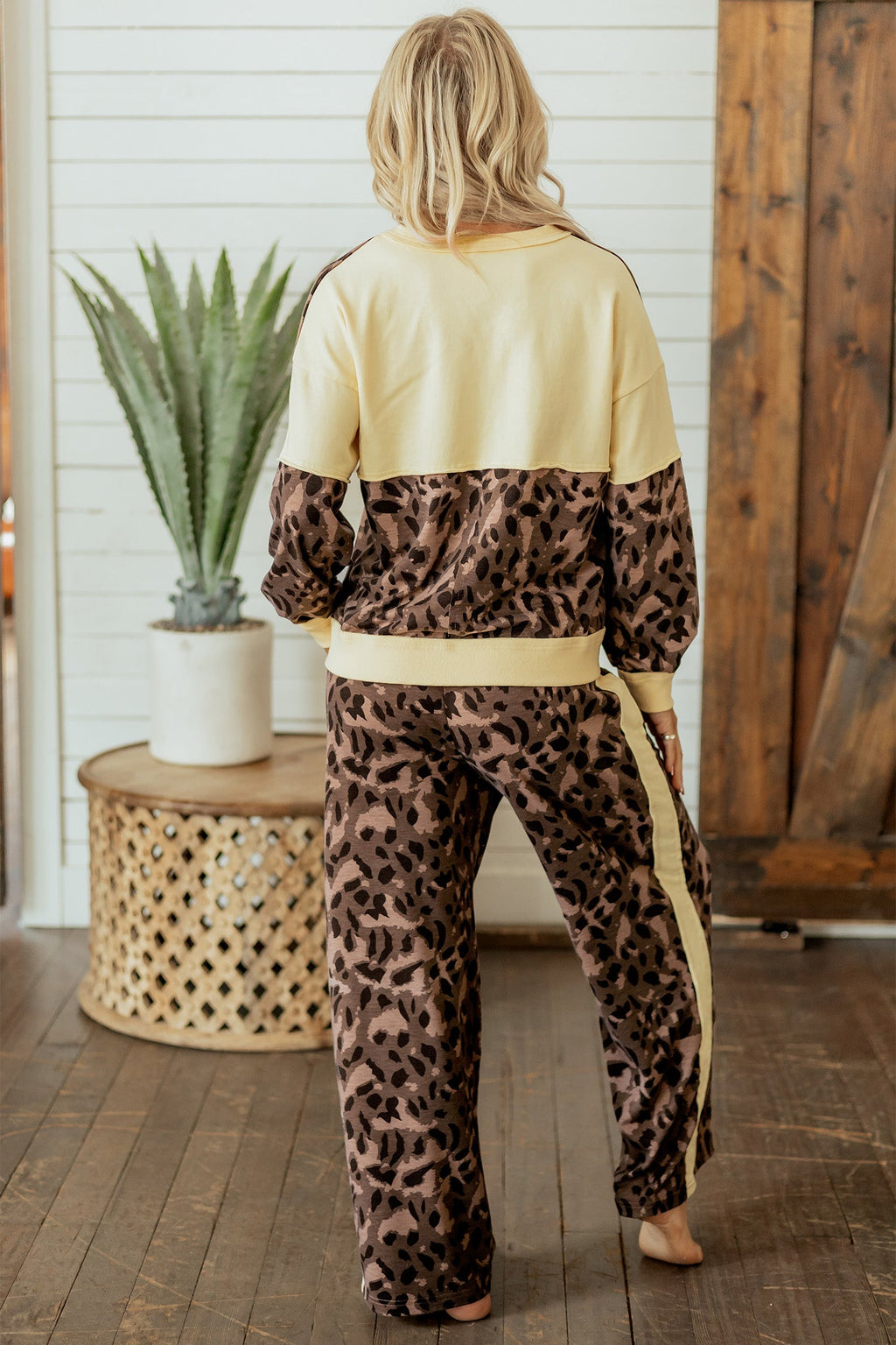 Leopard Colorblock Top & Wide Leg Pants Set