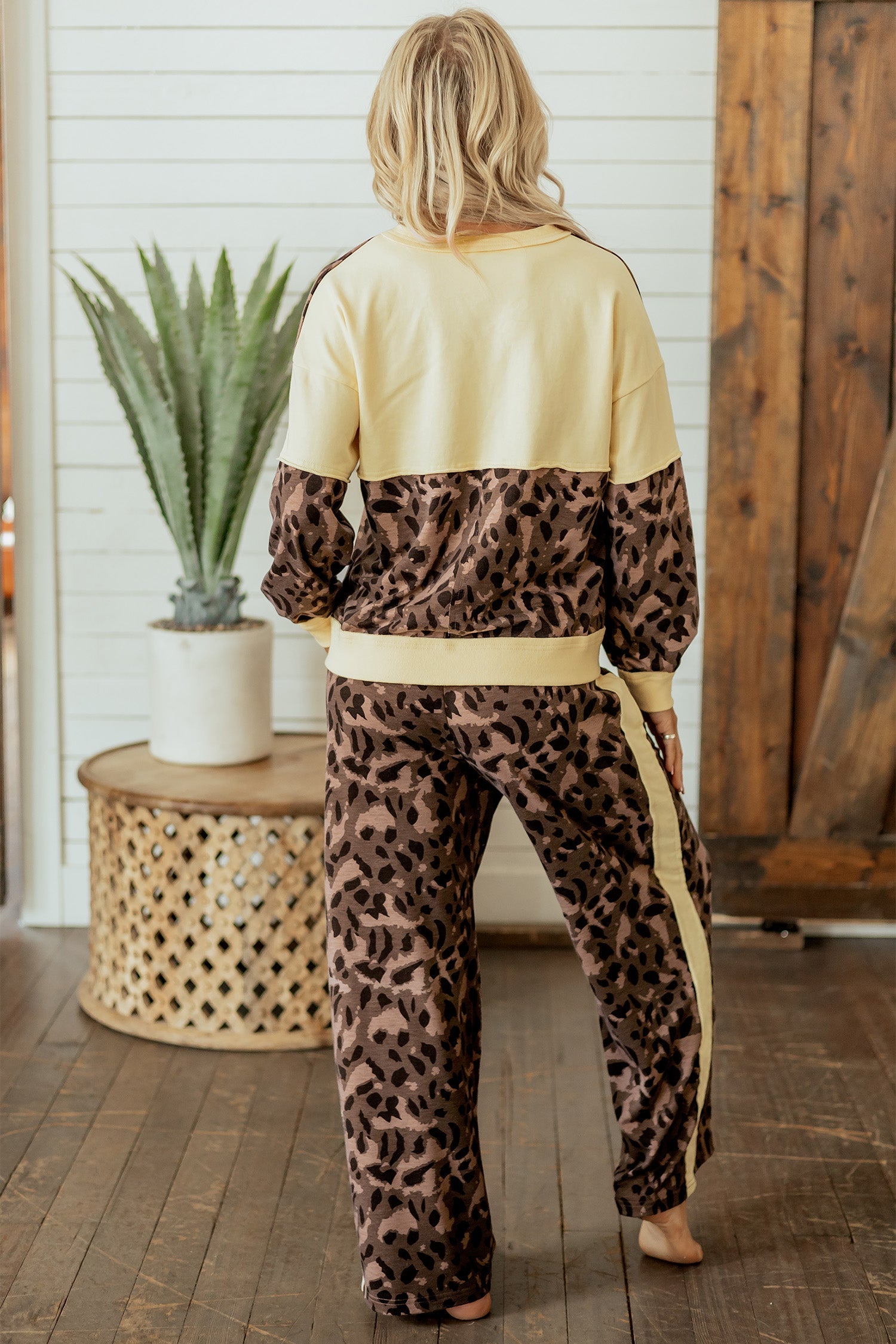 Leopard Colorblock Top & Wide Leg Pants Set
