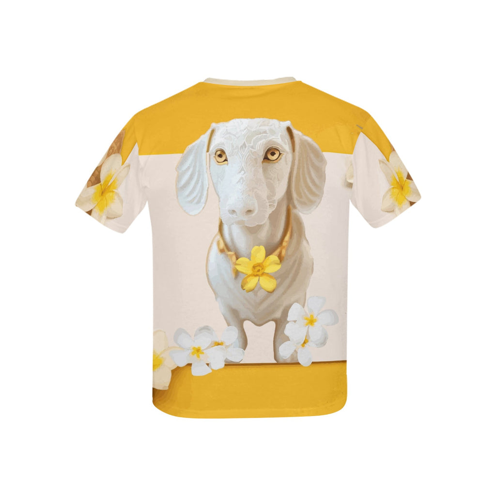 Child's Marble Dog with Flowers Printed T-shirt (Made in USA)