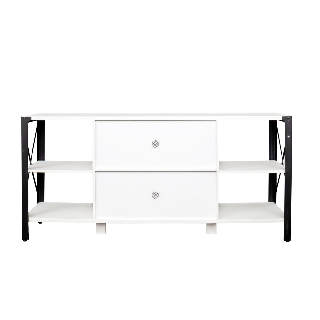 TV Stands for Living Room, Industrial TV Stand for Bedroom Furniture, Farmhouse TV Stand 80 Inch Television Stand , Modern Horizontal Wood and Metal Open Bookshelf