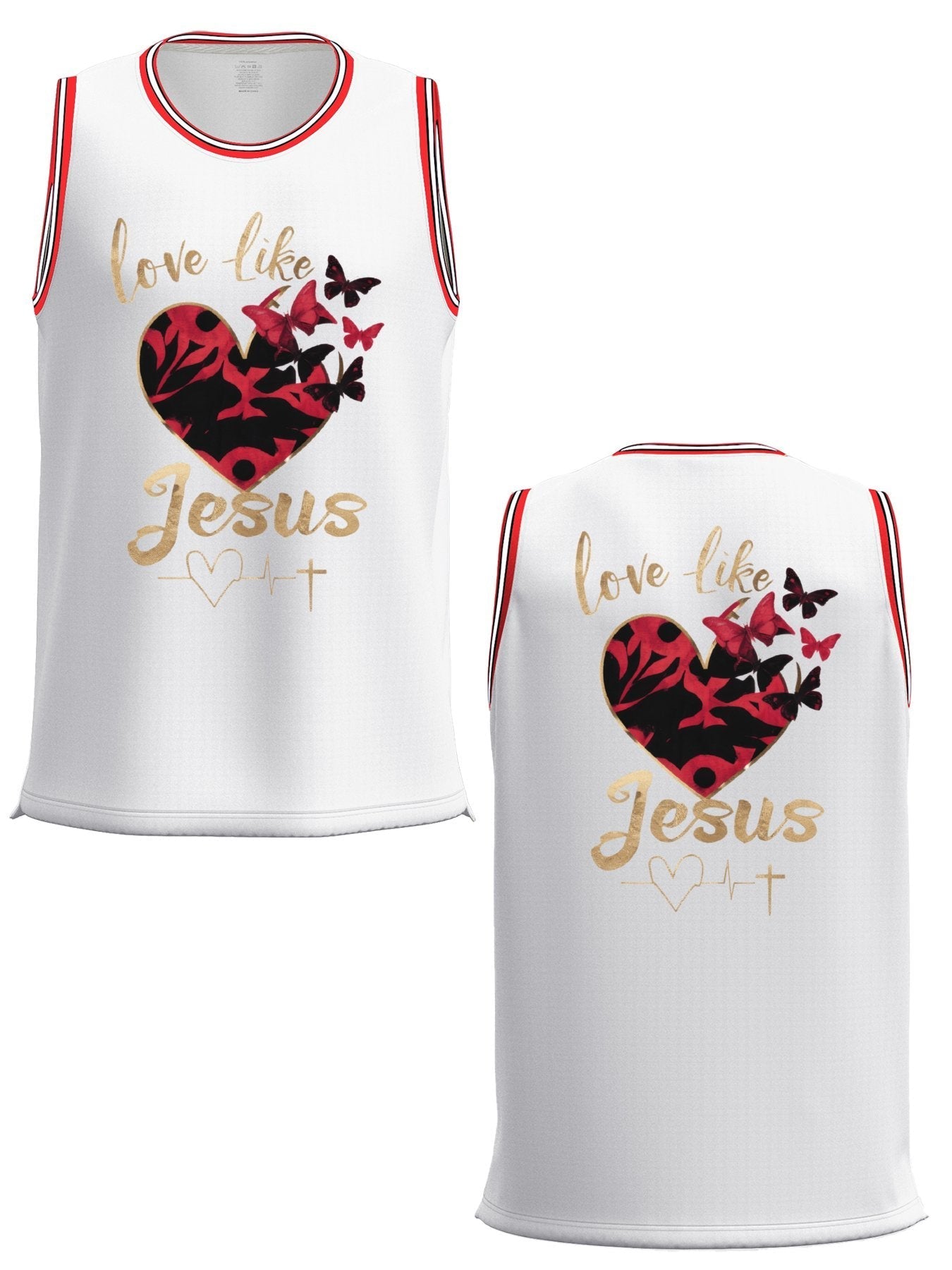 Love Like Jesus Adult White & Red Basketball Jersey | Ships From USA