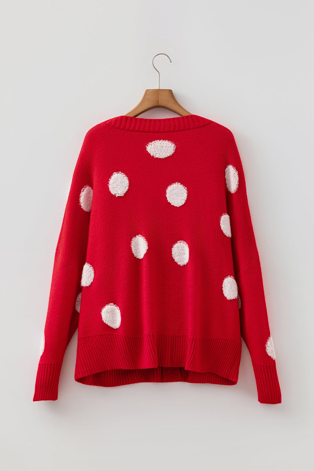 Polka Dot Button Front Oversized V-Neck Cardigan