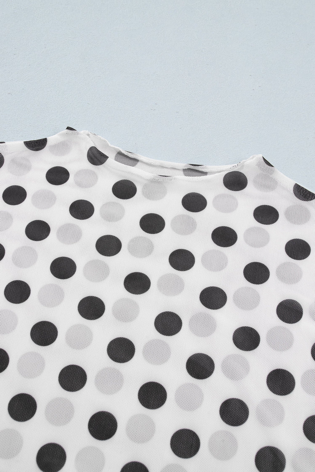 Polka Dot Mesh Long Sleeve Stand Neck Top