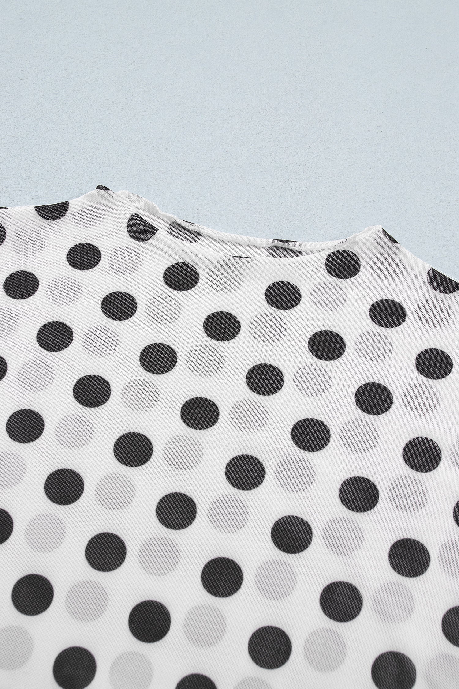 Polka Dot Mesh Long Sleeve Stand Neck Top