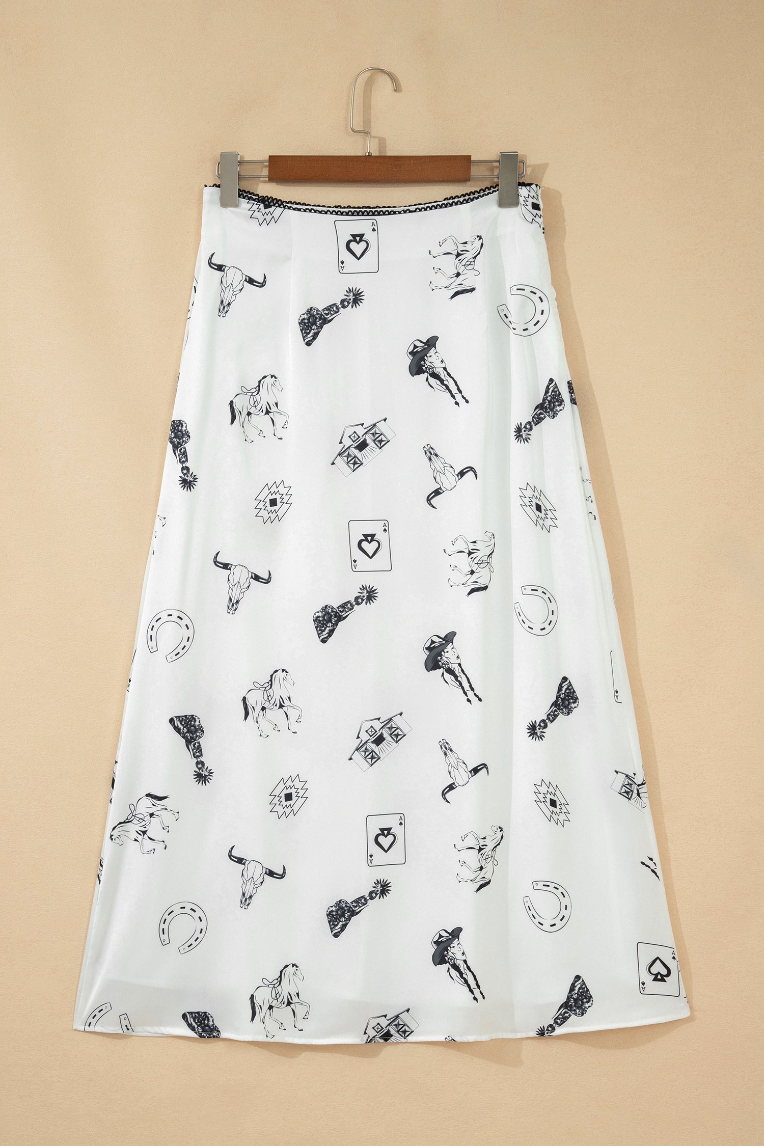 Western Lace Trim High Waist Maxi Skirt