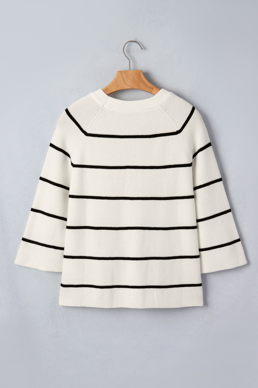 Stripe Ribbed Knit 3/4 Sleeve Sweater Tee