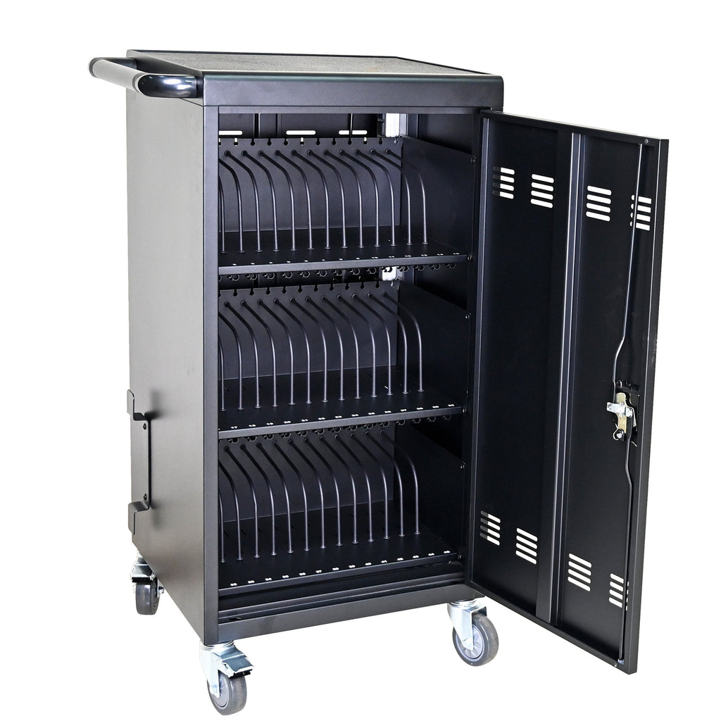 45 Bay Mobile School Charging Cart Station for Chromebook, Tablet and Laptop Computer with Power Strip Included - Black