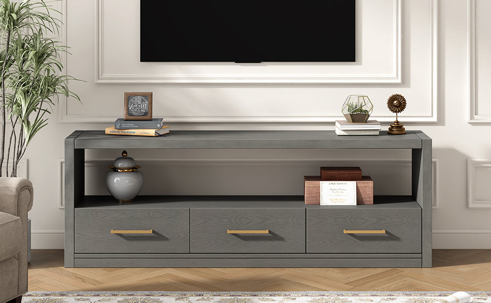 Mirod Stylish TV Stand with Ample Storage,Classic Design with Three Drawers and Spacious Surface,Minimalist Metal Handles,Versatile as TV Console or Side Cabinet