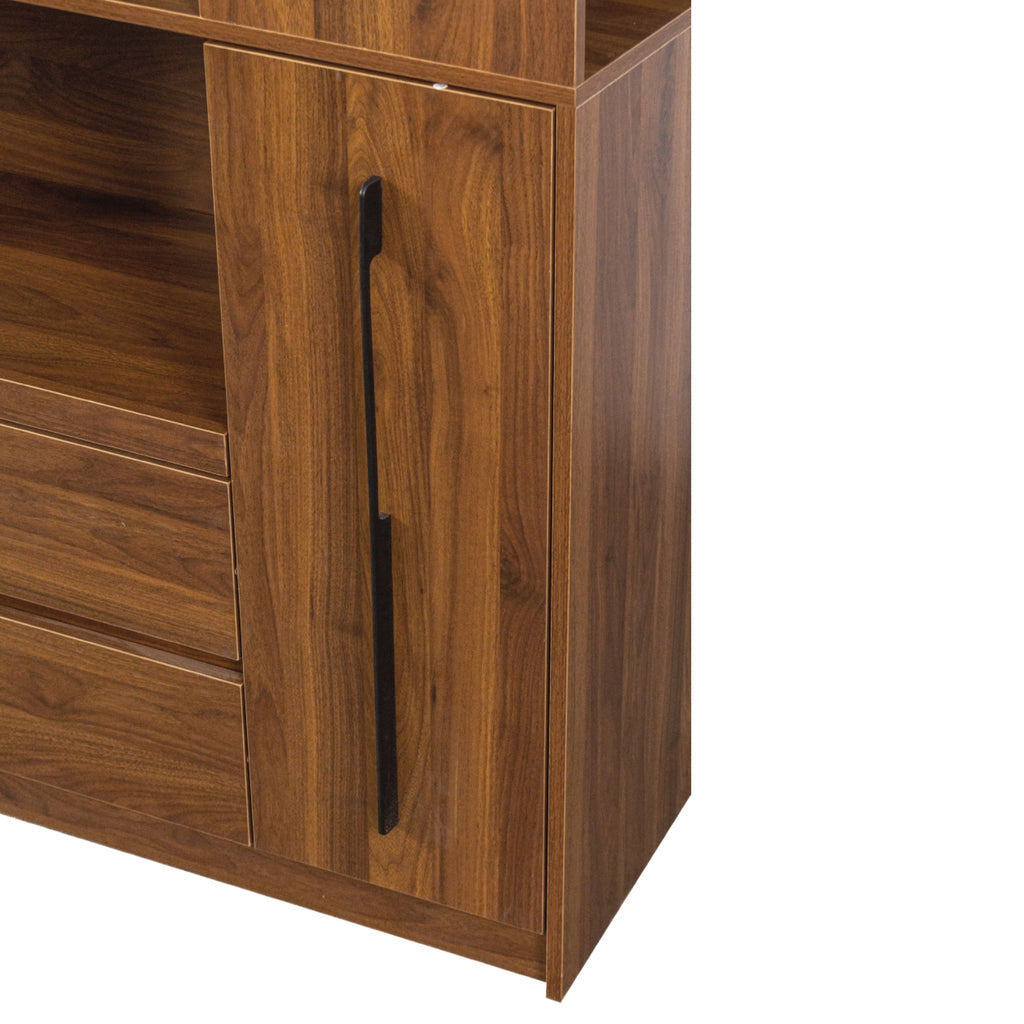70.87' Tall Kitchen Pantry Cabinet with multi-functional pull-out multi-tier storage shelf,  4-Tier side Shelf, 2 Drawers,with Glass Door,Freestanding Food Hutch with Microwave Stand for Dining Room