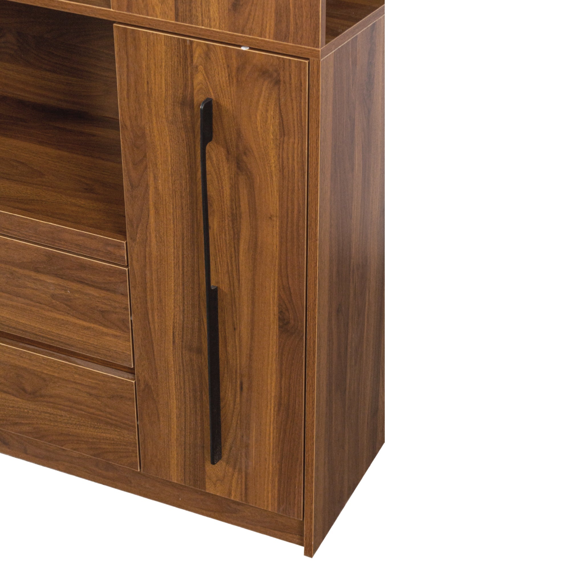70.87' Tall Kitchen Pantry Cabinet with multi-functional pull-out multi-tier storage shelf,  4-Tier side Shelf, 2 Drawers,with Glass Door,Freestanding Food Hutch with Microwave Stand for Dining Room