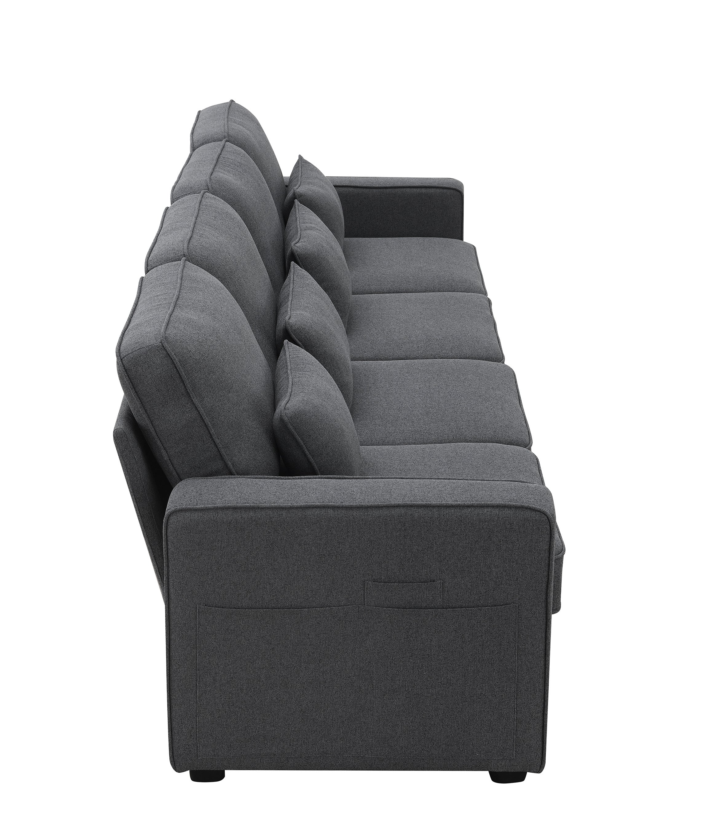 [VIDEO provided] [New] 104' 4-Seater Modern Linen Fabric Sofa with Armrest Pockets and 4 Pillows,Minimalist Style Couch for Living Room, Apartment, Office,3 Colors