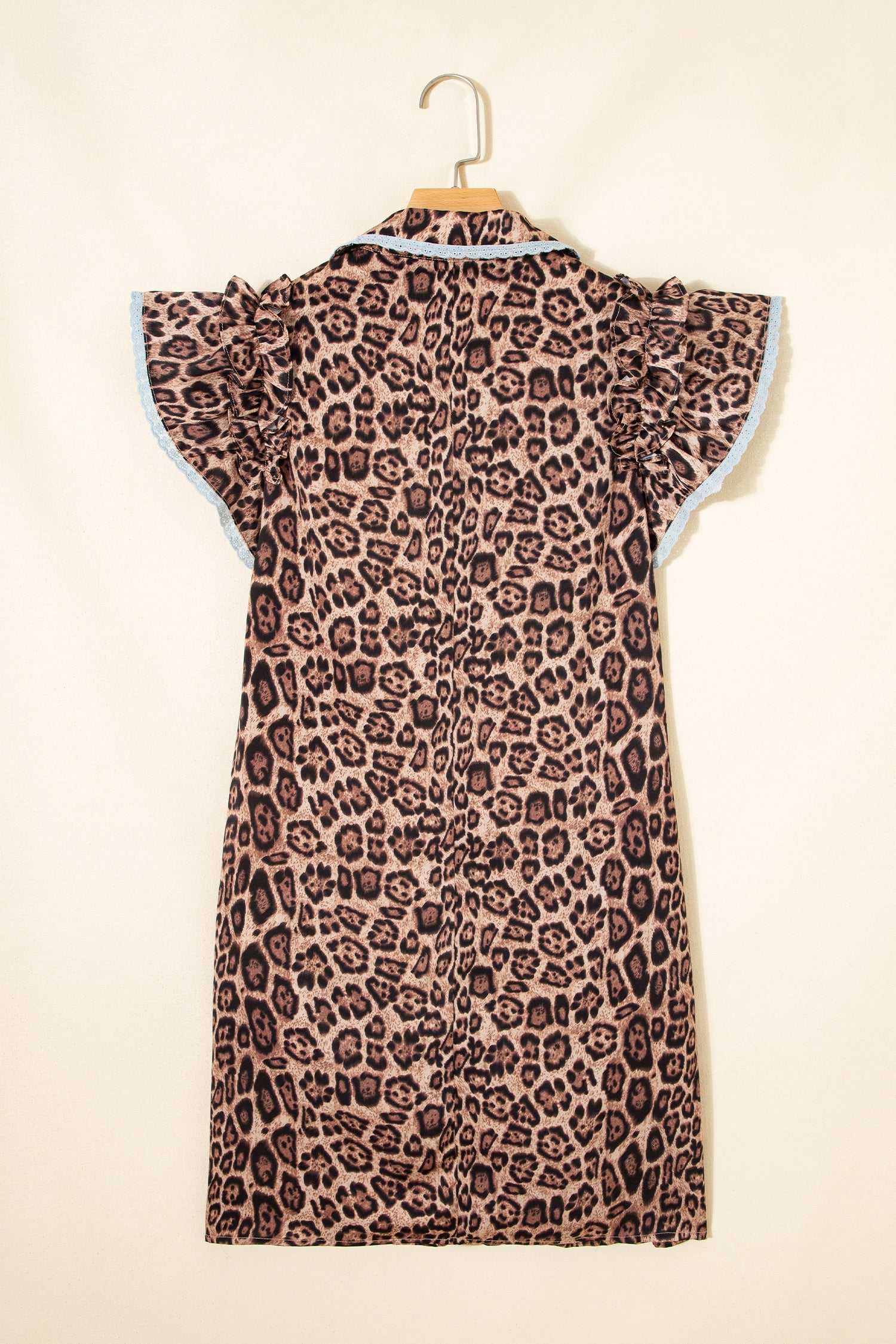 Leopard Lace Trim Collar Button Down Mini Dress