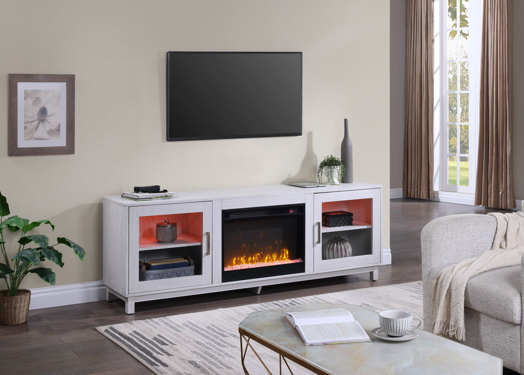 Summit 70' White Walnut Finish TV Stand Console with Fireplace, Heater