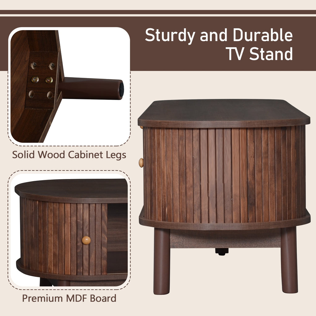 Modern Design TV Stand for 75' TVs, Media Console TV Cabinet with Rattan-Front Drawer for Living Room, 1 Drawer and 2 Sliding-Door Cabinets