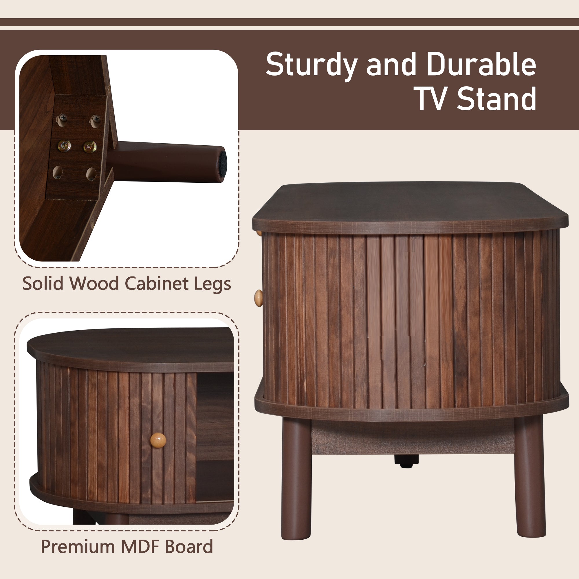 Modern Design TV Stand for 75' TVs, Media Console TV Cabinet with Rattan-Front Drawer for Living Room, 1 Drawer and 2 Sliding-Door Cabinets