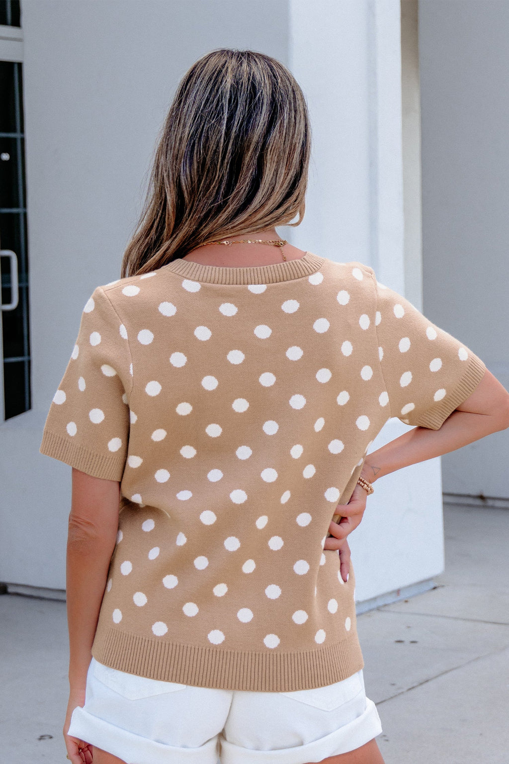Polka Dot Short Sleeve Buttoned Sweater Cardigan