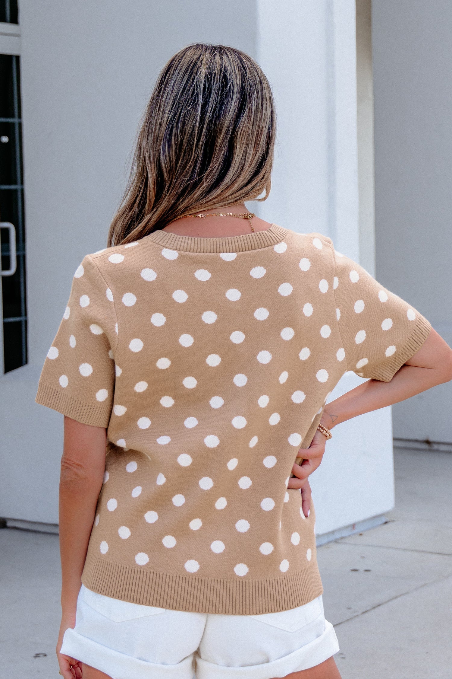 Polka Dot Short Sleeve Buttoned Sweater Cardigan