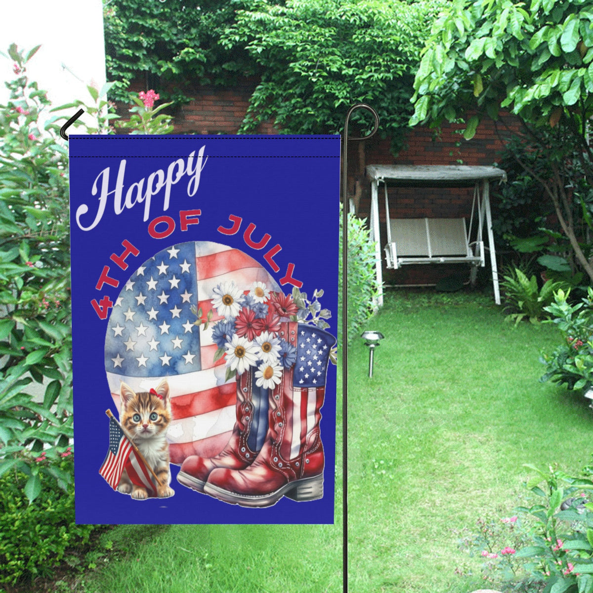 Cowgirls Love Kittens 4th of July Garden Flag 12" x 18" (Made in USA)