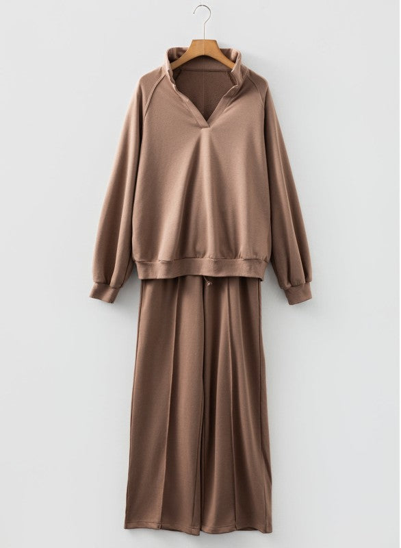 Solid V-Neck Pullover and Drawstring Sweatpants Se