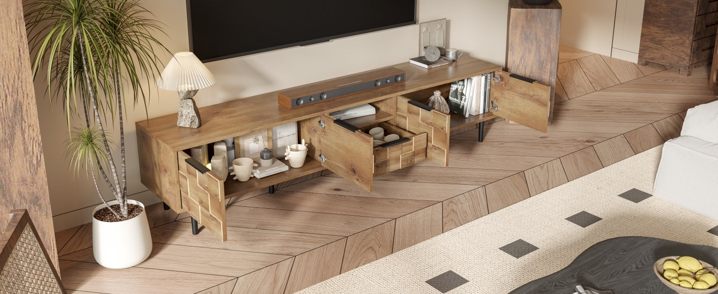 78' TV Stand for 85 75 65 Inch TV, TV Consoles for Living Room, Entertainment Center Wood TV Media with Storage