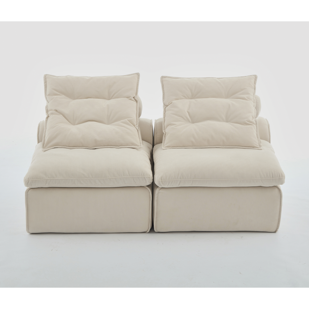 [NEW ARRIVED] [VIDEO PROVIDED]Modular Sofa,No Armrests,At will DIY,Soft Corduroy Fabric,Neck Pillow-Back Lounge Sofa Chair,Reading Nook, or Apartment Living, Lumbar Pillow,2 Seats,Upholstered,Beige