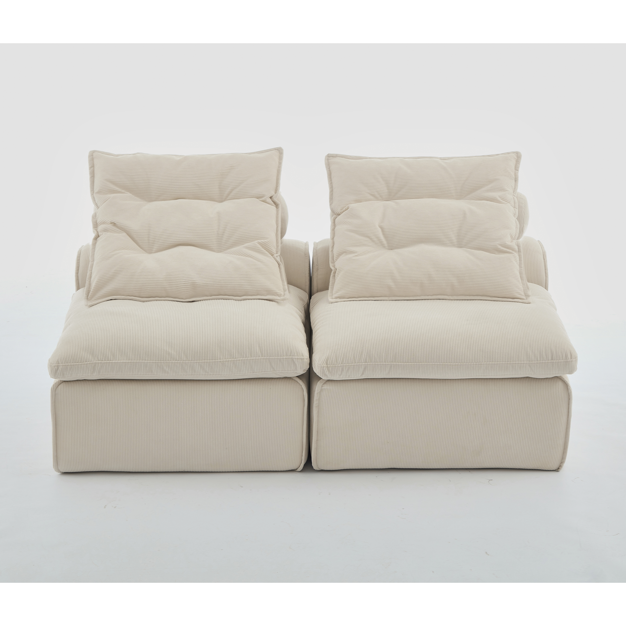 [NEW ARRIVED] [VIDEO PROVIDED]Modular Sofa,No Armrests,At will DIY,Soft Corduroy Fabric,Neck Pillow-Back Lounge Sofa Chair,Reading Nook, or Apartment Living, Lumbar Pillow,2 Seats,Upholstered,Beige