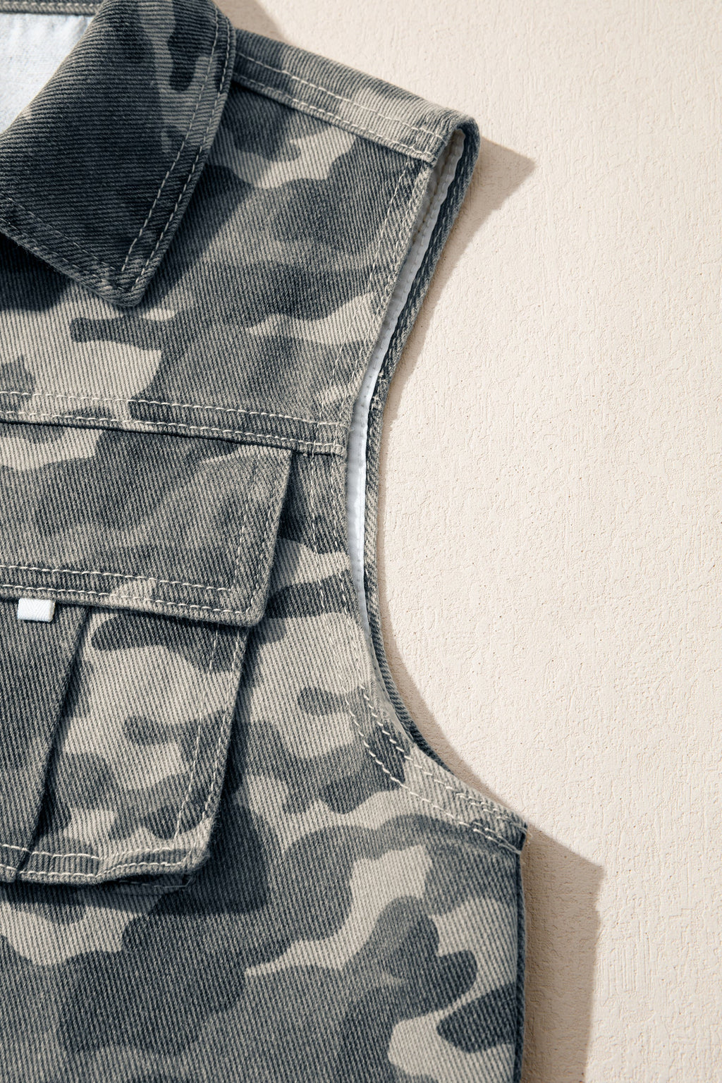 Camo Denim Cargo Pocket Buttoned Vest