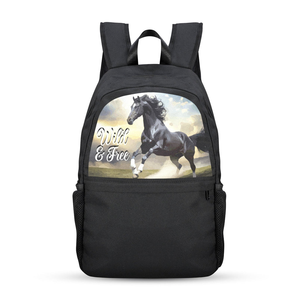 Wild & Free Black Horse Casual Backpack | Upper Part Printing